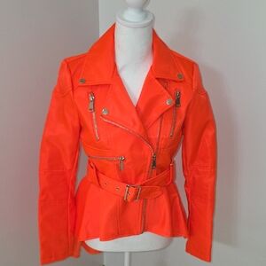 Vibrant Orange Women's Leather Jacket